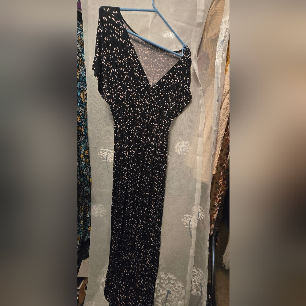 Amazon Essentials Dark Navy Blue, Black and Pink Patterned Maxi Dress